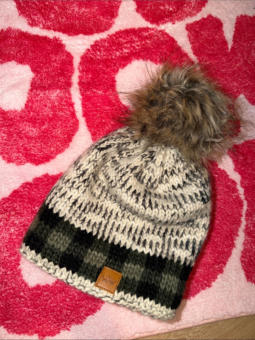 Timberland Knit Pom Pom Beanie Hat in Cream, Black, Green